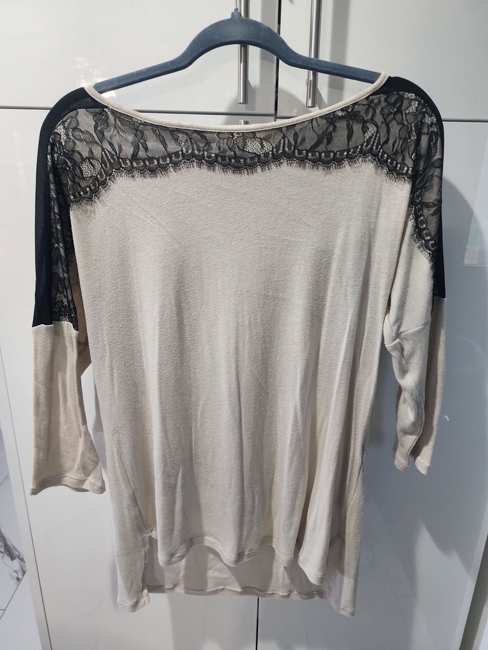 Chico's Cream Top with Black Lace Trim